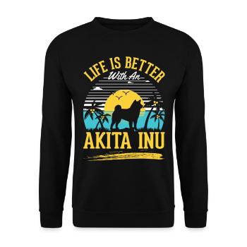 Das Leben ist besser mit einem Akita Inu - Unisex Pullover - Schwarz - Vorne - Alina (178cm) & Michal (187cm)
