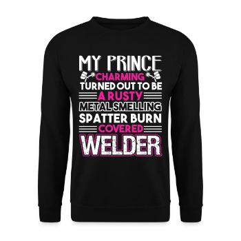 Welder My Prince Charming Is A Welder - Unisex Sweatshirt - black - Front - Alina (178cm) & Michal (187cm)
