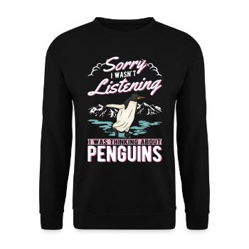 Pinguin Penguin Kaiserpinguin Gelbaugenpinguin - Unisex Pullover - Schwarz - Vorne - Alina (178cm) & Michal (187cm)