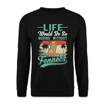 Fennek Geschenk Fennec Wüstenfuchs - Unisex Pullover - Schwarz - Vorne - Alina (178cm) & Michal (187cm)