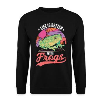 Das Leben ist besser mit Fröschen - Unisex Pullover - Schwarz - Vorne - Alina (178cm) & Michal (187cm)