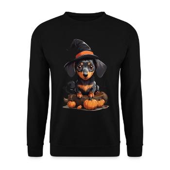 Cute Dachshund Halloween Dog Lover Design - Unisex Sweatshirt - black - Front - Alina (178cm) & Michal (187cm)