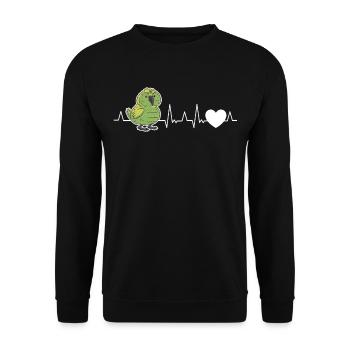 Kakapo Herzschlag Nachtpapagei - Unisex Pullover - Schwarz - Vorne - Alina (178cm) & Michal (187cm)
