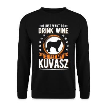 Kuvasz und Wein - Unisex Pullover - Schwarz - Vorne - Alina (178cm) & Michal (187cm)