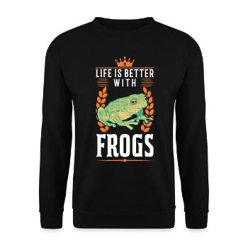 Das Leben ist besser mit Fröschen - Unisex Pullover - Schwarz - Vorne - Alina (178cm) & Michal (187cm)