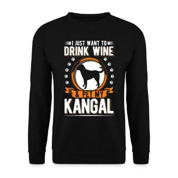 Kangal und Wein Anatolischer Hirtenhund - Unisex Pullover - Schwarz - Vorne - Alina (178cm) & Michal (187cm)