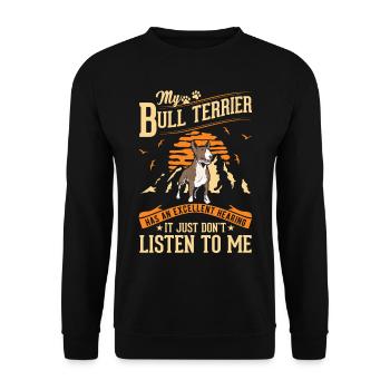 Bull Terrier ouïe Miniature Bull Terrier - Sweat-shirt Unisexe - noir - Devant - Alina (178cm) & Michal (187cm)