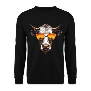 Kuh mit Sonnenbrille - Unisex Pullover - Schwarz - Vorne - Alina (178cm) & Michal (187cm)