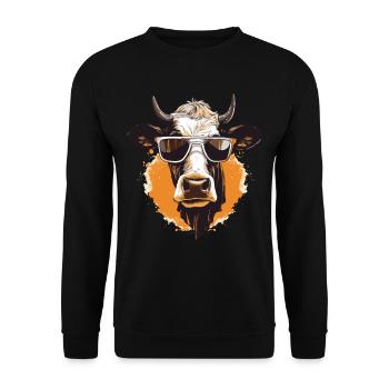 Kuh mit Sonnenbrille - Unisex Pullover - Schwarz - Vorne - Alina (178cm) & Michal (187cm)