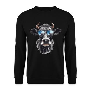Kuh mit Sonnenbrille - Unisex Pullover - Schwarz - Vorne - Alina (178cm) & Michal (187cm)