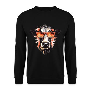 Kuh mit Sonnenbrille - Unisex Pullover - Schwarz - Vorne - Alina (178cm) & Michal (187cm)
