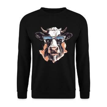 Kuh mit Sonnenbrille - Unisex Pullover - Schwarz - Vorne - Alina (178cm) & Michal (187cm)