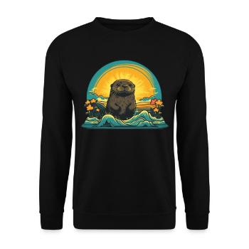 Otter Retro Fischotter Seeotter - Unisex Pullover - Schwarz - Vorne - Alina (178cm) & Michal (187cm)