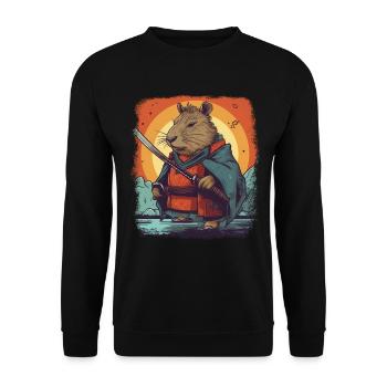 Capybara Samurai Wasserschwein - Unisex Sweatshirt - black - Front - Alina (178cm) & Michal (187cm)