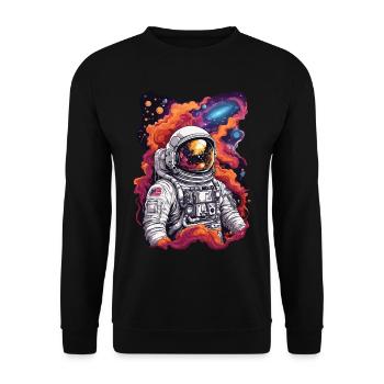 Kosmische Entdeckung Astronaut im Weltall - Unisex Pullover - Schwarz - Vorne - Alina (178cm) & Michal (187cm)