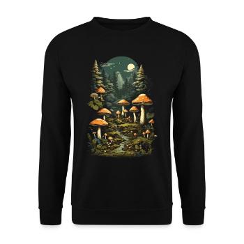 Magische Pilznacht ein Retro Pilzsammler Design - Unisex Pullover - Schwarz - Vorne - Alina (178cm) & Michal (187cm)