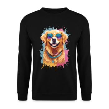Golden Retriever Farbsplash Sonnenbrille Coolness - Unisex Pullover - Schwarz - Vorne - Alina (178cm) & Michal (187cm)