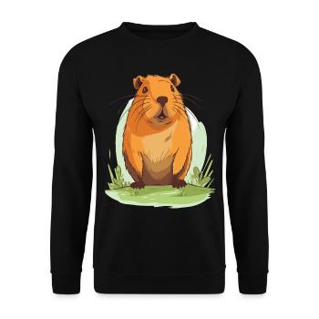 Capybara in Nature Wasserschwein - Unisex Pullover - Schwarz - Vorne - Alina (178cm) & Michal (187cm)
