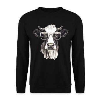 Kuh mit Sonnenbrille - Unisex Pullover - Schwarz - Vorne - Alina (178cm) & Michal (187cm)