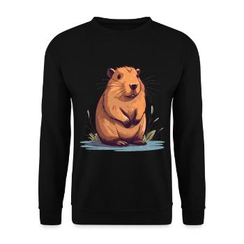 Capybara in Nature Wasserschwein - Unisex Pullover - Schwarz - Vorne - Alina (178cm) & Michal (187cm)