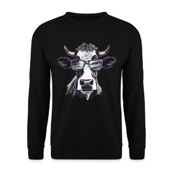Kuh mit Sonnenbrille - Unisex Pullover - Schwarz - Vorne - Alina (178cm) & Michal (187cm)