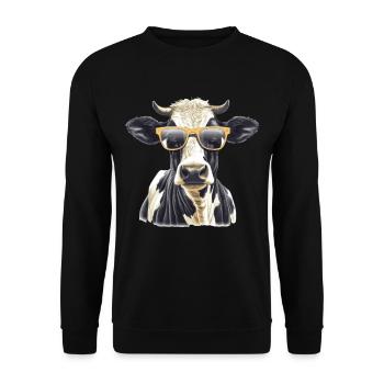 Kuh mit Sonnenbrille - Unisex Pullover - Schwarz - Vorne - Alina (178cm) & Michal (187cm)