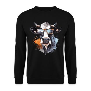 Kuh mit Sonnenbrille - Unisex Pullover - Schwarz - Vorne - Alina (178cm) & Michal (187cm)