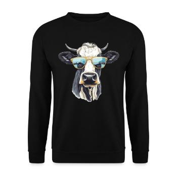 Kuh mit Sonnenbrille - Unisex Pullover - Schwarz - Vorne - Alina (178cm) & Michal (187cm)