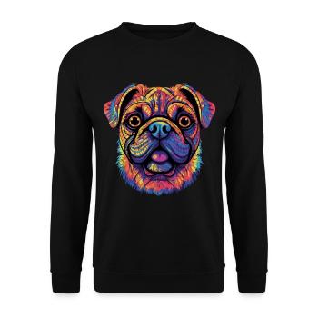 Mops Geschenk - Unisex Pullover - Schwarz - Vorne - Alina (178cm) & Michal (187cm)