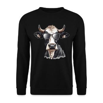 Kuh mit Sonnenbrille - Unisex Pullover - Schwarz - Vorne - Alina (178cm) & Michal (187cm)