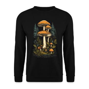 Mushrooms in vintage style forest mushroom art mushroom pickers - Unisex Sweatshirt - black - Front - Alina (178cm) & Michal (187cm)