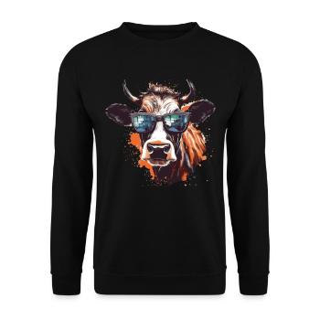 Kuh mit Sonnenbrille - Unisex Pullover - Schwarz - Vorne - Alina (178cm) & Michal (187cm)