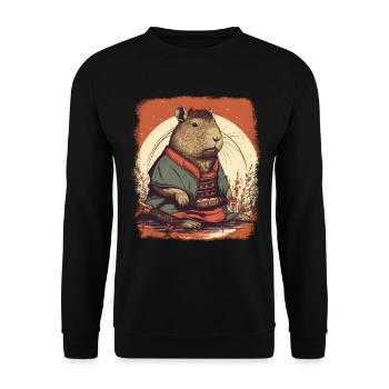 Capybara Samurai Wasserschwein - Unisex Sweatshirt - black - Front - Alina (178cm) & Michal (187cm)