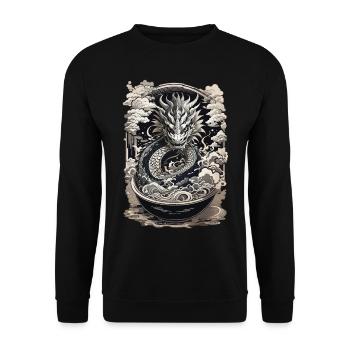 Drachen & Ramen Suppe Asiatische Retro Kunst - Unisex Pullover - Schwarz - Vorne - Alina (178cm) & Michal (187cm)