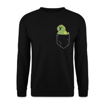 Kakapo in Brusttasche - Unisex Pullover - Schwarz - Vorne - Alina (178cm) & Michal (187cm)