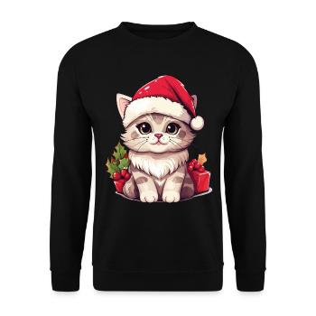 Chat Noël Noël Chat Mignon Dessin Animé - Sweat-shirt Unisexe - noir - Devant - Alina (178cm) & Michal (187cm)