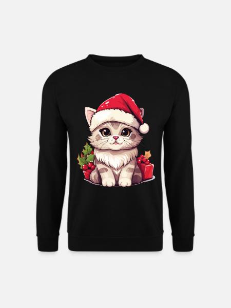 Katze Weihnachten Weihnachtskatze Süß Cartoon - Unisex Pullover - Schwarz