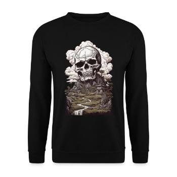 Landschaft & Totenkopf Okkulte Ästhetik - Unisex Pullover - Schwarz - Vorne - Alina (178cm) & Michal (187cm)