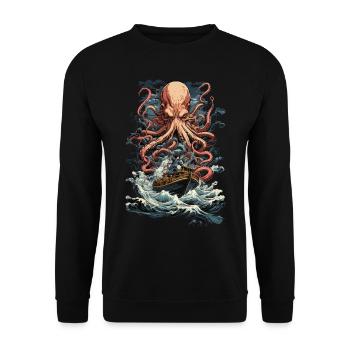 Octopus Sea Monsters Sea and Fisherman Adventure - Unisex Sweatshirt - black - Front - Alina (178cm) & Michal (187cm)