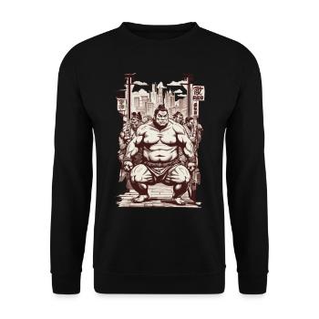 Sumo Vintage Kanji Zeichen und Kampfsport Design - Unisex Pullover - Schwarz - Vorne - Alina (178cm) & Michal (187cm)