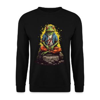 Zen Frog Spiritual Cartoon Yoga Design - Unisex Sweatshirt - black - Front - Alina (178cm) & Michal (187cm)