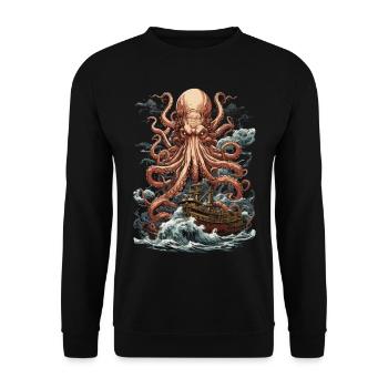 Mystischer Meereskreatur Kraken Seefahrer Ästhetik - Unisex Pullover - Schwarz - Vorne - Alina (178cm) & Michal (187cm)