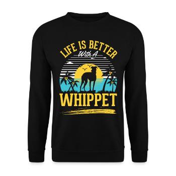 Das Leben ist besser mit einem Whippet - Unisex Pullover - Schwarz - Vorne - Alina (178cm) & Michal (187cm)