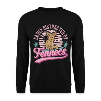 Easily distracted by Fennecs Fennek Wüstenfuchs - Unisex Pullover - Schwarz - Vorne - Alina (178cm) & Michal (187cm)