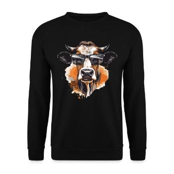 Kuh mit Sonnenbrille - Unisex Pullover - Schwarz - Vorne - Alina (178cm) & Michal (187cm)