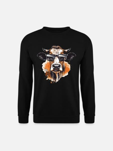 Kuh mit Sonnenbrille - Unisex Pullover - Schwarz