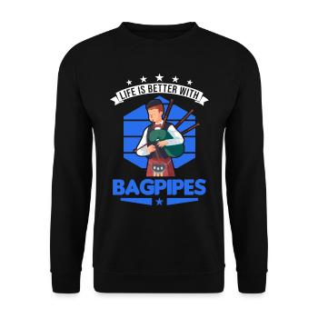 Never run with Bagpipes You could get Kilt - Unisex Pullover - Schwarz - Vorne - Alina (178cm) & Michal (187cm)