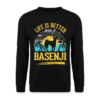 La vie est meilleure avec un Basenji - Sweat-shirt Unisexe - noir - Devant - Alina (178cm) & Michal (187cm)