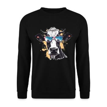 Kuh mit Sonnenbrille - Unisex Pullover - Schwarz - Vorne - Alina (178cm) & Michal (187cm)