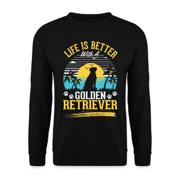 Das Leben ist besser mit einem Golden Retriever - Unisex Pullover - Schwarz - Vorne - Alina (178cm) & Michal (187cm)